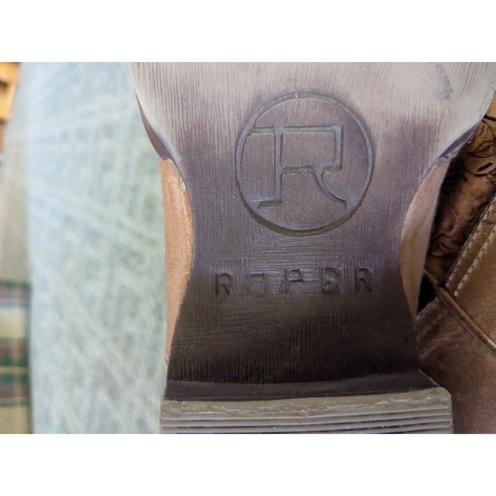 Roper Womens Tan Brown Leather Embossed Floral Western Cowgirl Boots Size 5.5 - Picture 6 of 7